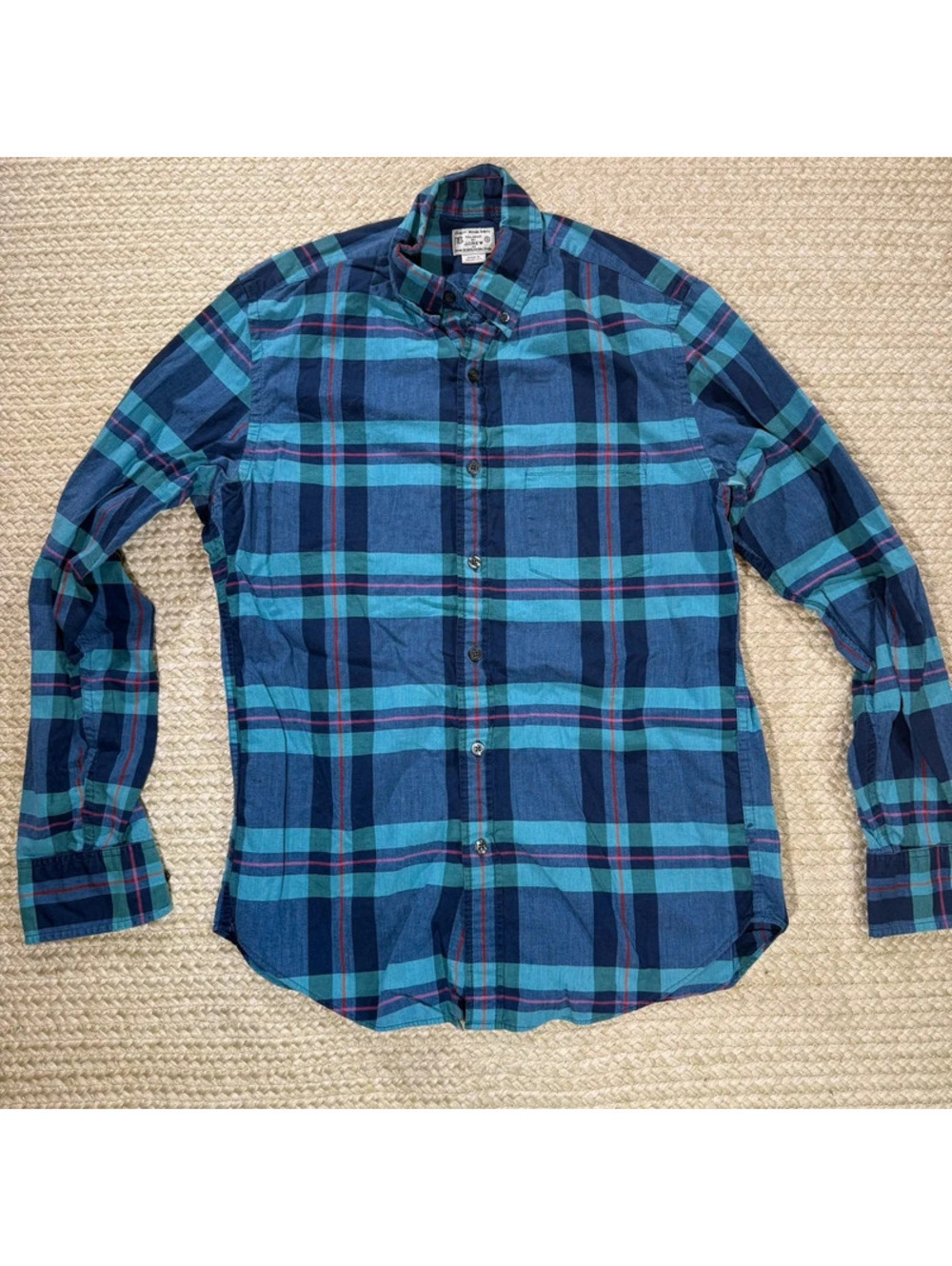 J. Crew Long Sleeve Button Down Plaid Blue Green Red 100% Cotton Size S